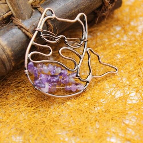 6pcs Natural stone Mermaid get rich cat pendant necklace Bronzeclr Meditation Quartz Treat Crystal Charm for Jewelry Making Free