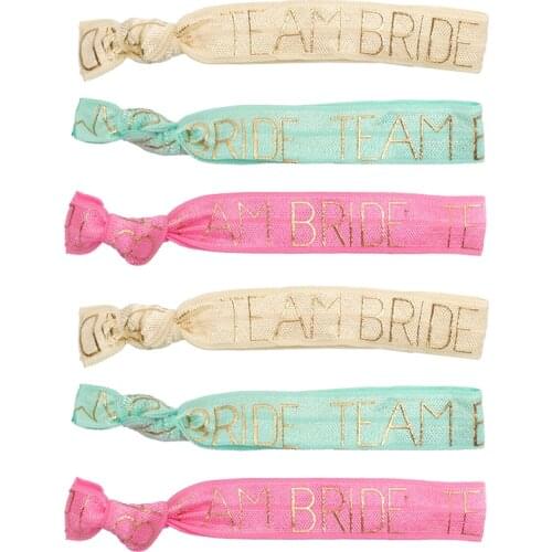 6pcs Team Bride Wedding Bronzing Printing Knotting Headband Candy Color Hair Rope Hen Party Decoration Wedding Supplies