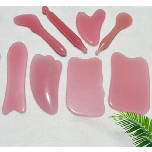 Acupuncture Massage Face Lifting Stone Guasha Scraping Facial Gouache Pink Quartz Massage Natural Rose Quartz Jade Gua Sha Board