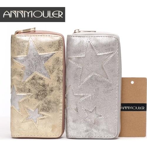 Annmouler Women Wallet High Quality Coin Purse Wallets Long Size Zipper Clutch Bag Star Patchwork Large Business Card Holder