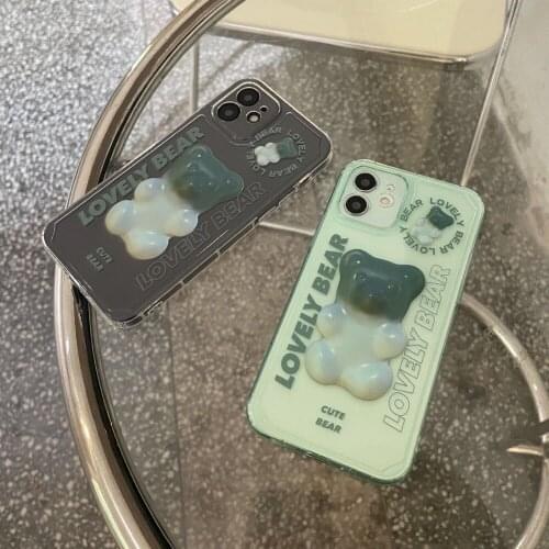 3D Jade Green Bear Case for iPhone 12 Pro Max Back Phone Cover for 12 11 Pro Max X XS XR 8 7 Plus SE 2020