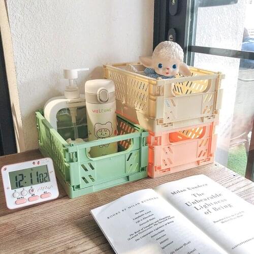 Colorful Ins Kawaii Desktop Folding Storage Basket Sundry Toys Snack Box Dormitory Artifact Storage Basket 2021 New