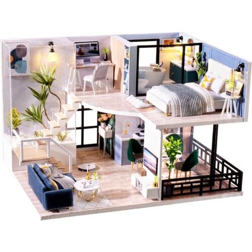 Doll House Furniture Wooden Miniature DIY Kit with Dust Cover Music Box Assemble Crafts Toy Best Birthday Gift For Children Girl