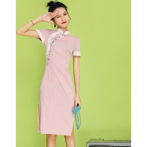 Elegant Slim Chinese Dress Qipao Women Cheongsam Modern Print Short Sleeve Summer Plus Size Traditional Clothing Vestido 12092