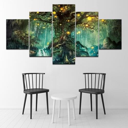 HD printing home decor painting in canvas wall art 5 pieces decorative tree landscape retro picture