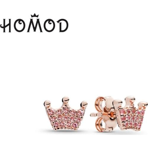 HOMOD New Design CZ Zircon Rose Gold Color Jewelry Stud Earring Crown Bow Valentine gift
