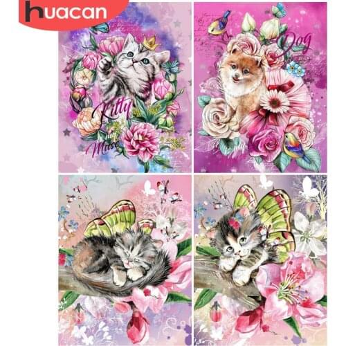 HUACAN Painting By Number Flower Cat Kits For Adults Handpainted DIY Coloring By Number Butterfly Animal On Canvas Home Decor
