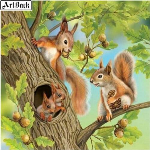 ARTBACK 5d diamond painting squirrel tree picture full round animal diamond embroidery sewing crafts 3d mosaic wall sticker