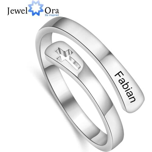 Customized Wrap Name Ring with Cross Resizable Stainless Steel Engraved Rings for Women Personalized Gift Jewelry (RI104061)