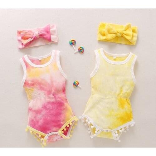 Citgeett Summer Baby Sleeveless Romper + Bow Headband Tassel Decoration Classic Summer Clothing