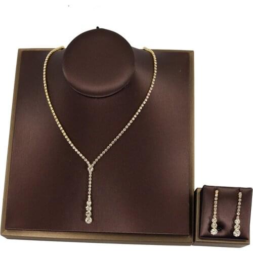 Wholesale Luxury Crystal Wedding Choker Necklace Set Women Bridal Jewelry Sets Shiny Zircon Silver Color Earrings Necklace