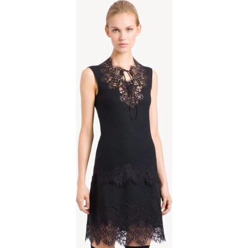 Nice Rayon Bandage Dress Black Lace Above Knee Bodycon Women Dress Evening Party Dress