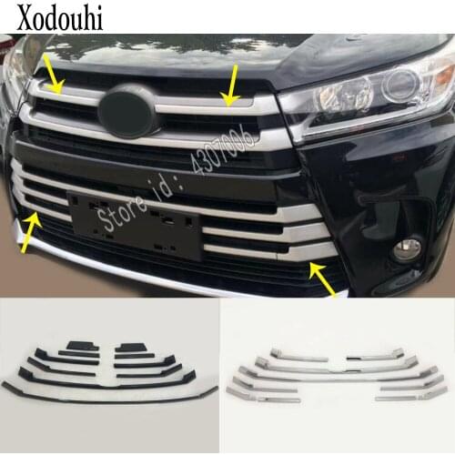 For Toyota Highlander 2018 2019 2020 Car Body Cover ABS Chrome Racing Engine Trim Front Up Grid Grill Grille Hoods Part 8pcs