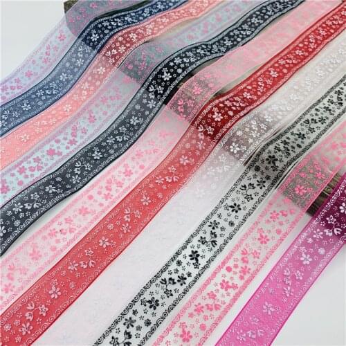 5yards/Lot 25mm Printing Flowers Ribbon Organza Ribbon For Crafts Bow Wedding Christmas Decoration Lace Crafts DIY Gift Package