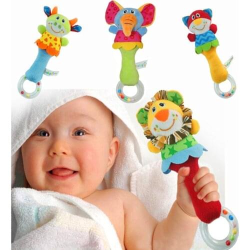 Cute Baby Toys Cartoon Animal Soft Hand Bell Rattles Toy Baby 0-12 Months Rattle Plush Toys Hand Bells