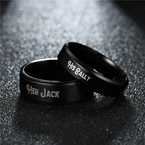 Fashion new jewelry black HER Jack His Sally couple ring