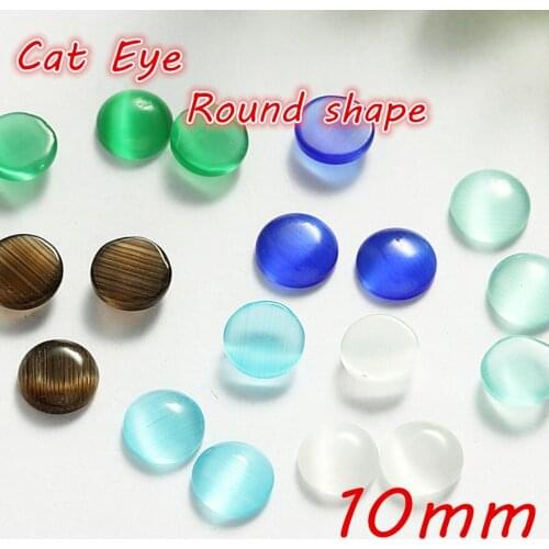 MRHUANG 100pcs Eye Stone Beads 10mm Natural flatback Round cat eye Stone cabochon for jewelry making DIY Jewelry Material