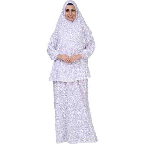 Muslim clothes full closed prayer dress Islamic traditional cotton women slim 2 piece Set ramazan Arabic Hindistan İslâm Arab
