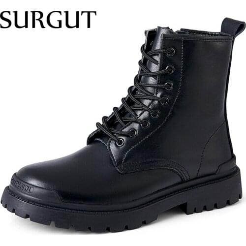 SURGUT Comfortable Ankle Snow Boots Split Leather Men Boots Anti-slip Trend Working Boots 2021 Winter Outdoor Casual Shoes
