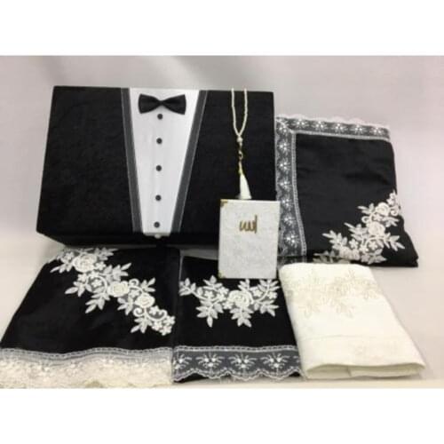 Groom Figured Velvet Prayer Rug Set 7 Piece Laced Bundle Set 70x120cm Great Quality Gift for Him for Men Made in Turkey