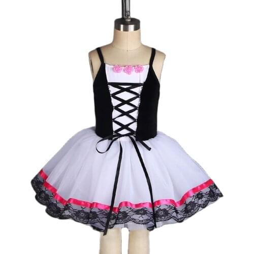 New Arrival Black Velvet Bodice With Puff Sleeves Ballet Dance Tutu For Girls/Women Ballet Stage Performance Dance Costume