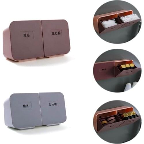 2 Grids Storage Box Cosmetics Cotton Swab Pads Organizer Wall-mounted Soap Lipsticks Holder Organizer Case Makeup Container