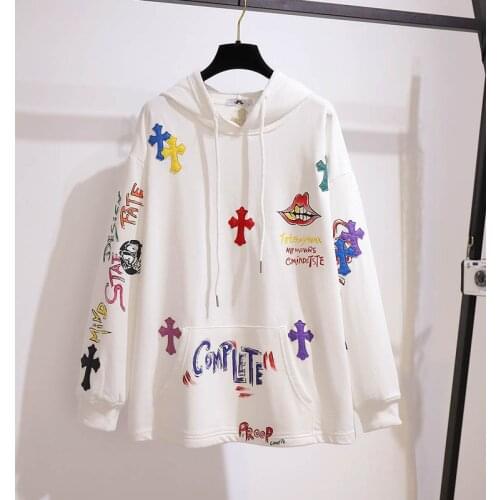 Autumn cotton printed sweatshirt women plus size bust 157cm 6XL 7XL 8XL 9XL 10XL loose long sleeve letter hoodie women white