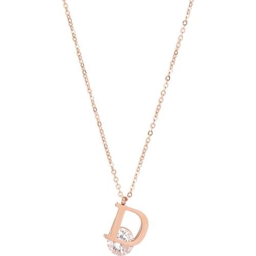 Stainless Steel Necklace for Women Letter D Zircon Pendant Necklace Rose Gold Choker Jewelry