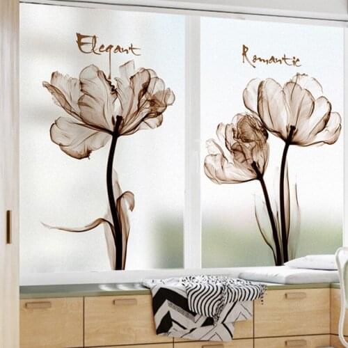 Sand painting magnolia pattern electrostatic frosted glass film living room bedroom bathroom office sliding door pvc window film