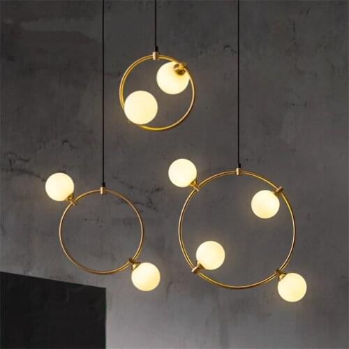 Restaurant Golden Ring Glass Pendant Lights Nordic Modern Living Room Bedroom Bedside Lamps Window Hanging Lights Deco Lighting