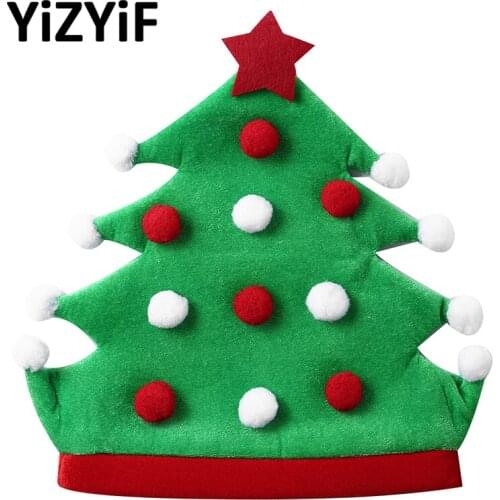 Christmas Hat Unisex Adults Soft Velvet Christmas Tree Cap Pom Pom Trim Santa Hat Xmas Theme Party Hair Accessories Headwear
