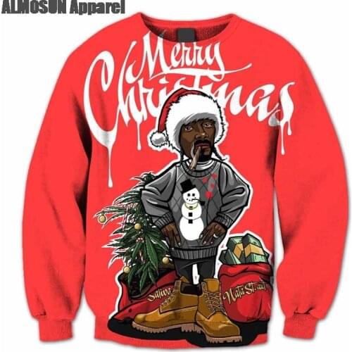 ALMOSUN Snoop Dogg Merry Christmas 3D All Over Print Crewneck Pullover Sweatshirts Hipster Funny Streetwear Jumper Unisex