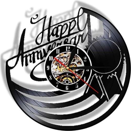 Happy Anniversary Vinyl Record Wall Clock Custom 12 inch LED Backlight Modern Design 3D Lighted Sign Watch Sweet Honey Gift