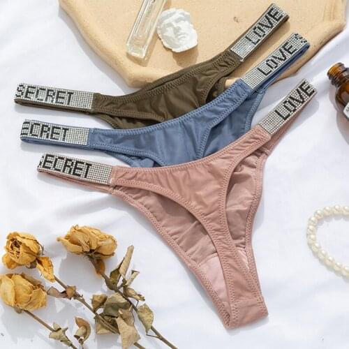 Rhinestones Sexy Thongs Women Panties letter Diamonds G-string Low Waist Thong Shorts Briefs Sports T-back Fitness Size S-XL