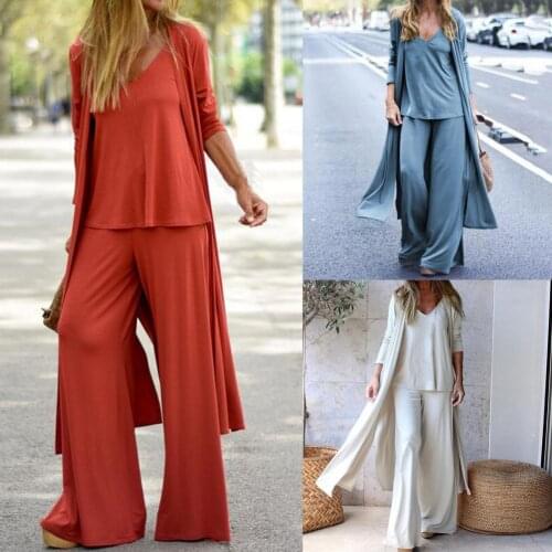 Breathable 3Pcs/Set Casual V Neck Top Women Pants Suit Skin-friendly Spring Suit Sleeveless Top for Dating