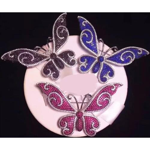 Wow! red blue black butterfly zircon 70mm brooch FPPJ wholesale beads nature unique gift