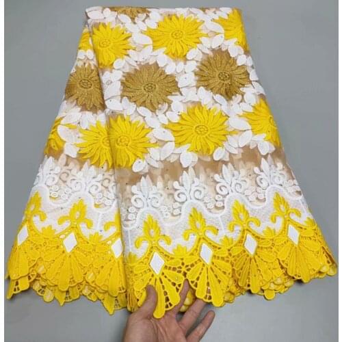 Party Q 2021 High Quality African Nigerian Tulle Lace Fabric Milk Silk Wedding Party Dress French Embroidered Golden 2.5Yards