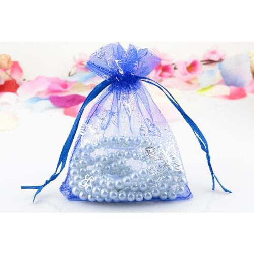 High quality 100pcs lot 13x18cm Butterfly print Wedding Candy Bags Jewelry Packing Drawable Organza Bags Party Gift Bags Pouches