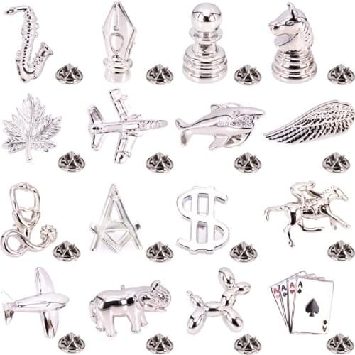 High quality mens shirt silvery brooch stethoscope / crown / saxophone / airplane Brooch fashion couple suit LAPEL BADGE PIN