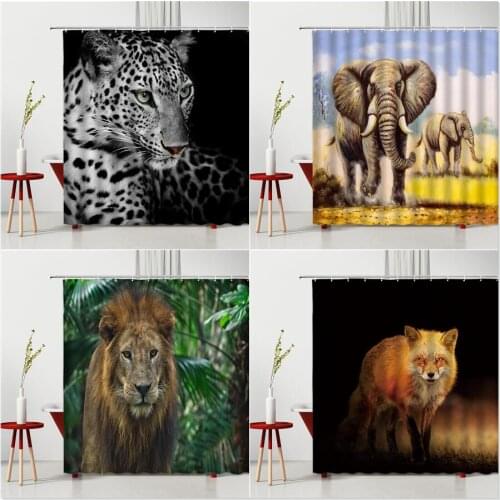 Animal Printed Shower Curtain Leopard Africa Lion Elephant Tropical Rainforest Wildlife Polyester Home Bathroom Decor Curtains