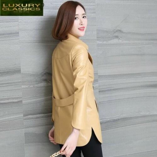 Leather Spring Autumn Genuine Jackets Women Natural Real Sheepskin Coats Female Trench Coat Outwear Clothes 2021 LWL1445