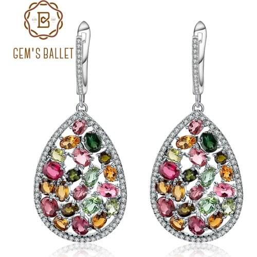 GEMS BALLET 10.95Ct Colorful Natural Tourmaline Gemstone Drop Earrings 925 Sterling Silver Fashion Fine Jewelry For Women