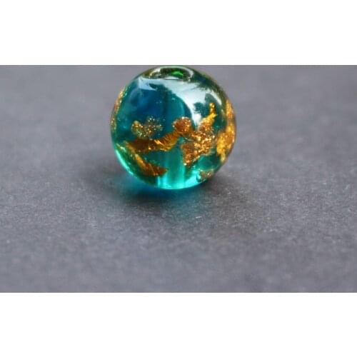 10pcs/Lot 10mm 12mm Fine Lampwork Beads Handmade Teal Green color with Gold foil for jewelry Making