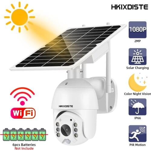 1080P Solar Powered Security Camera Color Night Vision Two-way Audio Pan/Tilt Wireless WIFI PTZ IP Camera Security Surveillance
