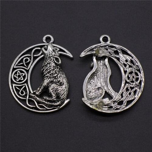 2pcs/lot Viking Wolf Charms For Jewelry Making 26x33mm Antique Silver Color Accessories
