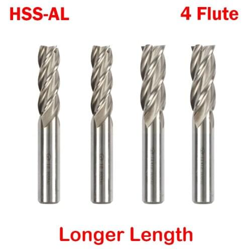 4mm 5mm 6mm 8mm Cutting Edge Diameter HSSAL Longer Length 4 Flute Straight Shank Fully Ground Center End Mill Milling Cutter
