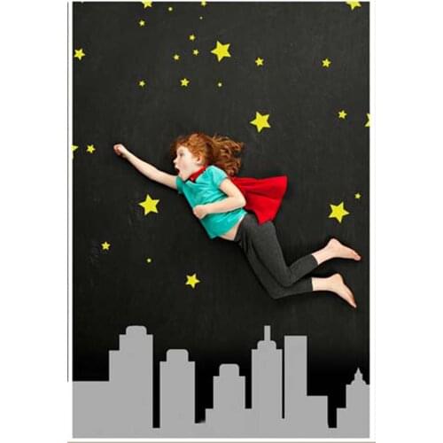 5*6.5ft Golden Star Black Night with Grey Buildings Photography Background Backdrops Vinyl Kids Birthday Photo Studio Props