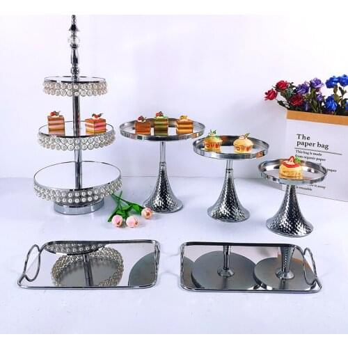 5-6pcs Silver Wedding Cake Stand Set Round Birthday Party Dessert Metal Cupcake Pedestal Display Plate Home Decor