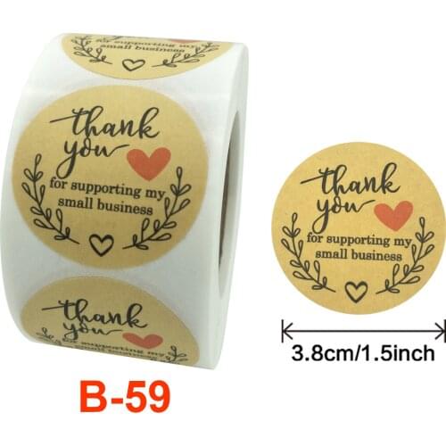 500pcs 1 inch/1.5inch Thank You for Supporting My Small Business Stickers Round Kraft Pink Black Labels For Shop Labels Seals