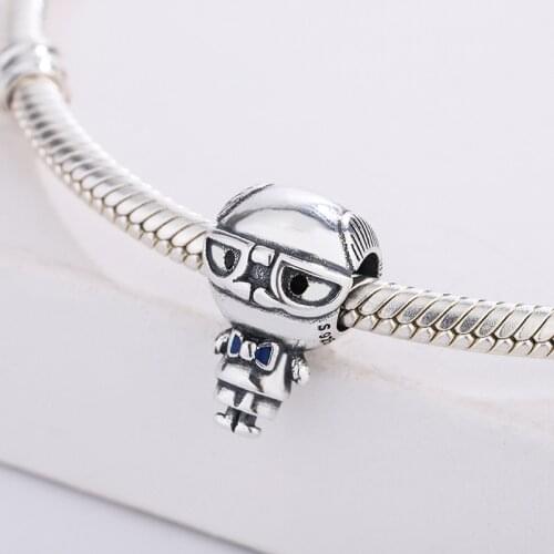 925 Sterling Silver Grandpa Spectacles And Blue Enamel Bow Tie Wearing Spritely Pendant Charm Bracelet For Original Pandora